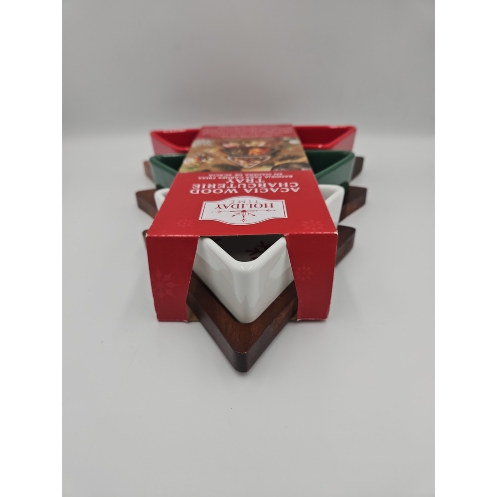 Holiday Time Acacia‎ Wood Christmas Tree Charcuterie Tray with Ceramic Bowls NEW - Picture 4 of 8